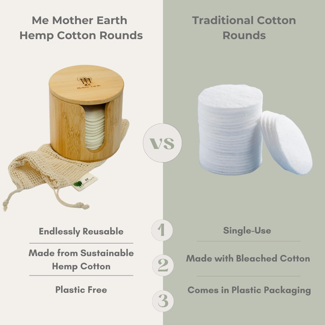 Reusable Hemp Cotton Rounds 15-Pack with Bamboo Storage Box – Ultra-Soft Organic Face Pads for Makeup Removal, Skincare Accessories, and Eco-Friendly Beauty Essentials