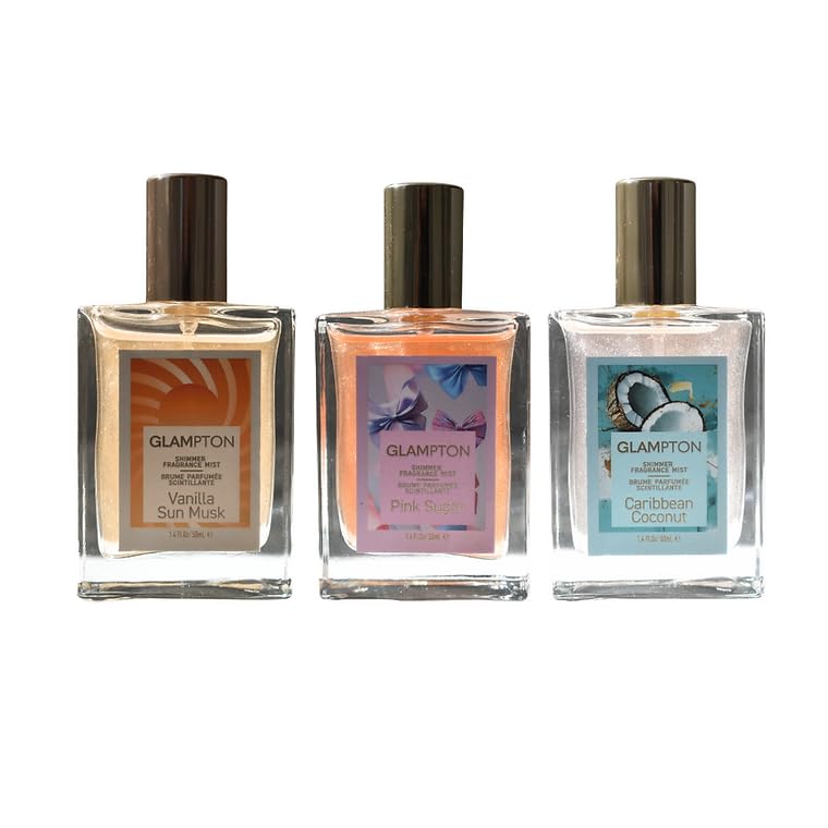 Shimmer Fragrance Mist Gift Set, Sweet Sugar, Vanilla Sun Musk, Caribbean Coconut, 1.7 Fl Oz Each, 3 Pack