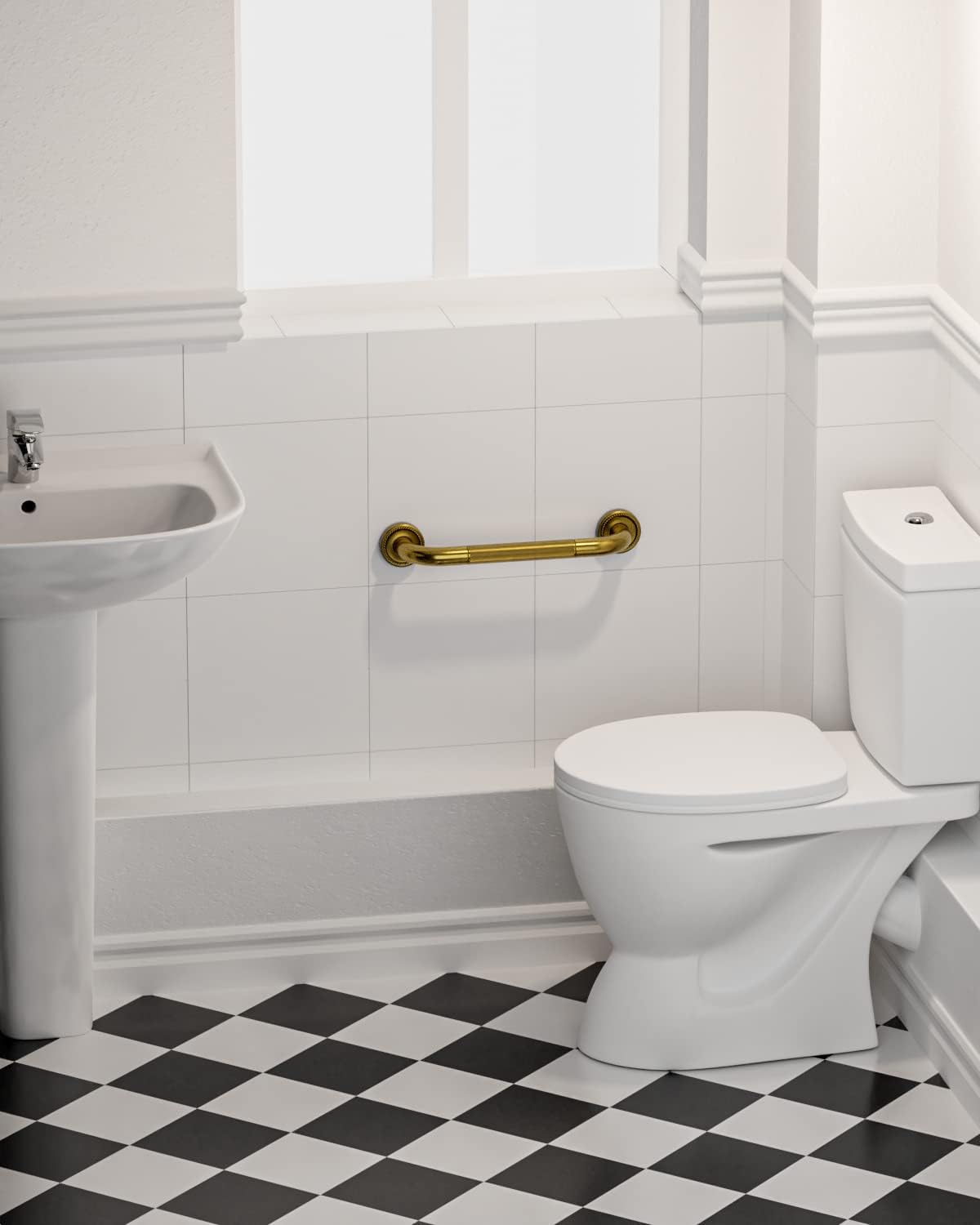 12 Inch Bronze Shower Grab Bar Gold, Munzong Antique Brass Bathroom Grab Bar w/Anti-Slip Knurled Grip, Bathroom Balance Bar, Safety Bath Handrail Support, Handicap Injury Elderly Senior Assist Handle