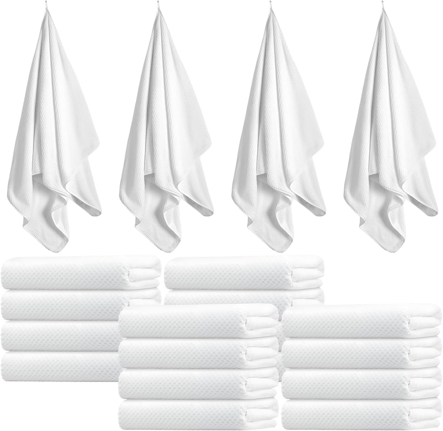 16 Pack Microfiber Bath Towels Bulk 27'' x 60'' Oversized Size Bath Towel Highly Absorbent Extra Large Soft Drying for Shower Beach Salon Winter Sport Spa Gym (Lattice,White)