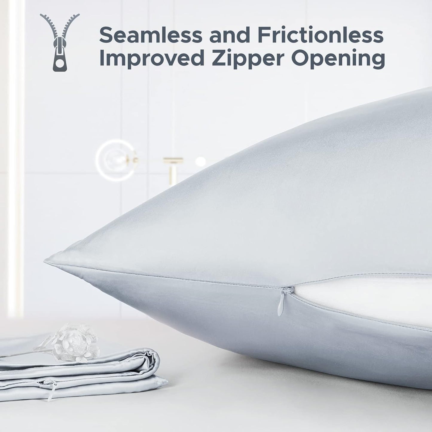 100% Pure Mulberry Silk Pillowcase for Hair and Skin - Allergen Resistant Dual Sides,600 Thread Count Silk Bed Pillow Cases with Hidden Zipper,1pc,Standard Size,Gray