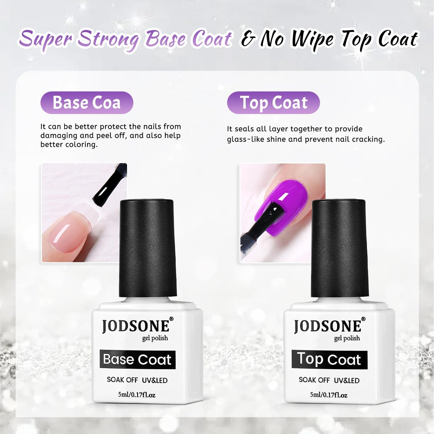 JODSONE 9 PCS Purple Jelly Colors Gel Set Base Coat Top Coat Elegant and Sweet Nail Art Gift DIY at Home