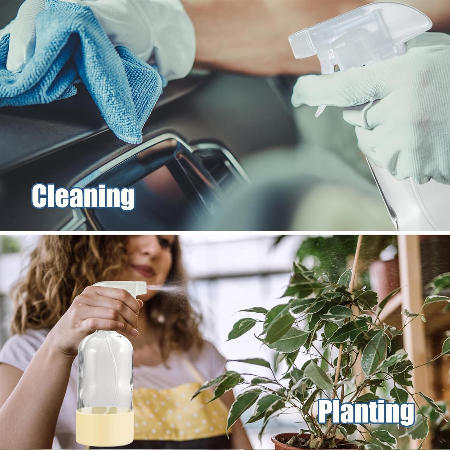 JohnBee Glass Spray Bottles with Silicone Sleeve, 2 Pack16 oz Empty Refillable Containers with Adjustable Spray Nozzles, Spray Bottles for Hair, Cleaning Solutions and Plants Pale Yellow&Grey