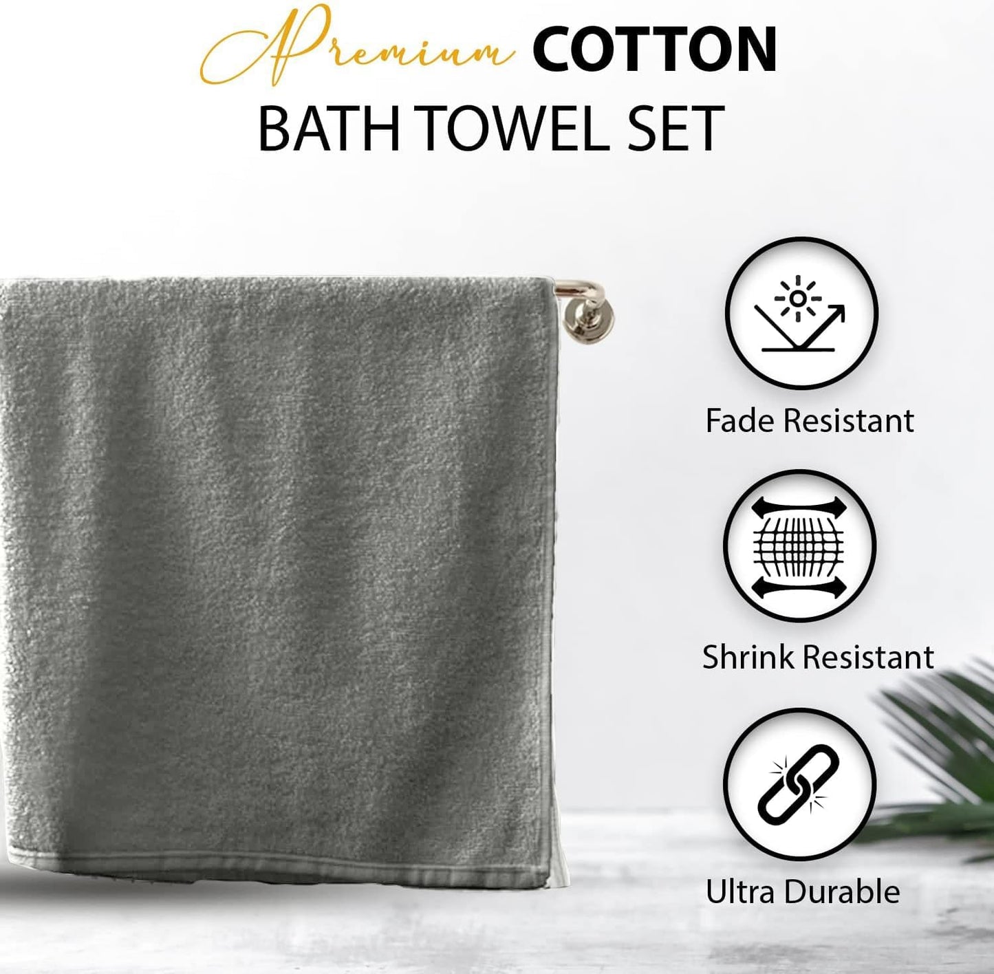 100% Cotton Bath Towels, 24x48 Pack of 6 Towels, Quick Dry, Highly Absorbent, Soft Feel Towel, Gym, Spa, Bathroom, Shower, Pool, Luxury Soft Towels (Light Grey, 24x48-6 Pack)