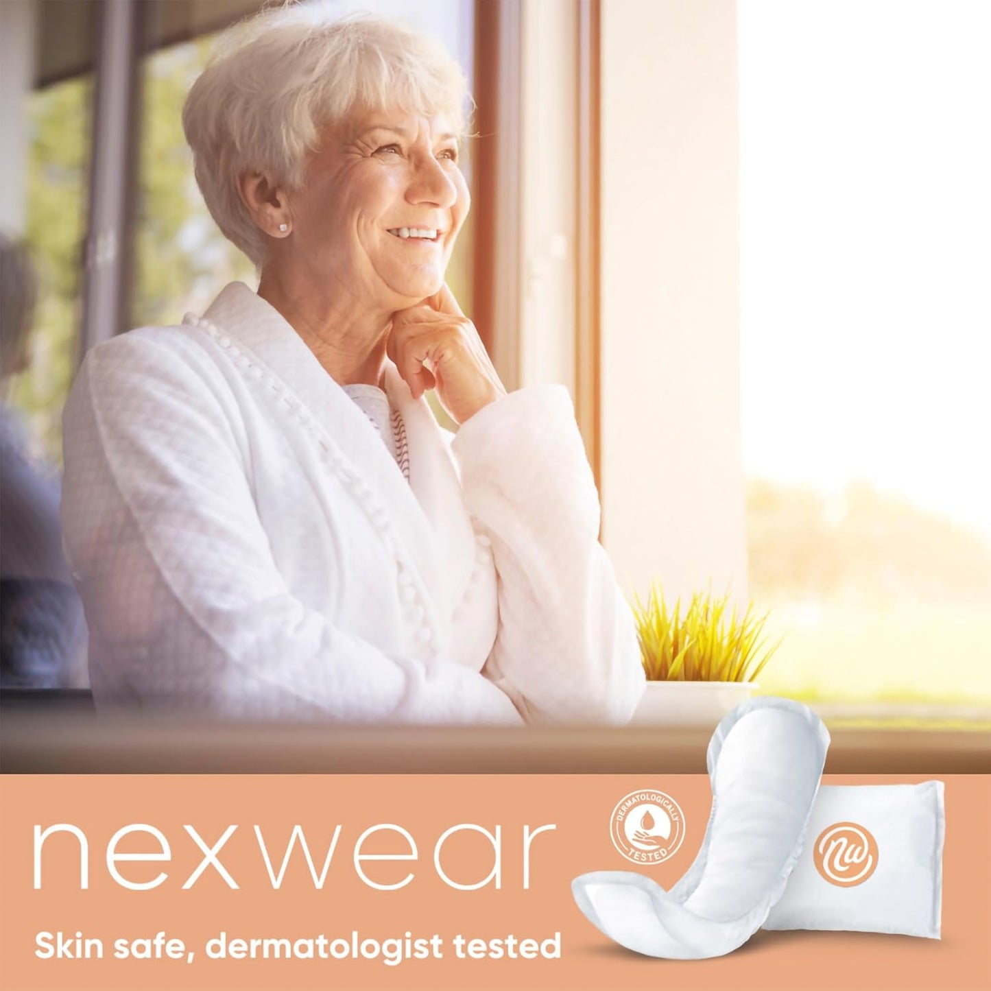 Nexwear Incontinence Pads for Women, Skin-Safe Design, Moderate Absorbency, 10 in, 30 Count, 3 Packs, 90 Total