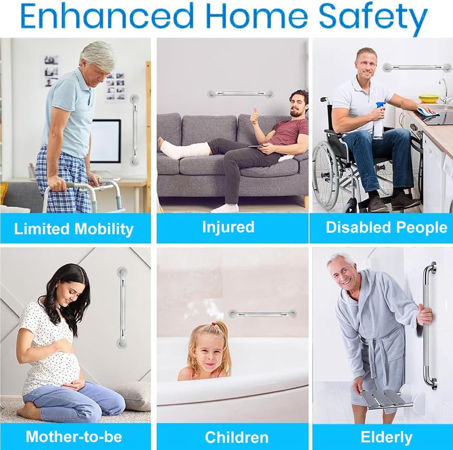 12 Inch Shower Grab Bar, Anti Slip Grab Bar for Bathtubs Showers Toilet, Safety Stainless Steel Shower Handles Hand Rail for Senior, Elderly, Handicap, Pregnant, Children