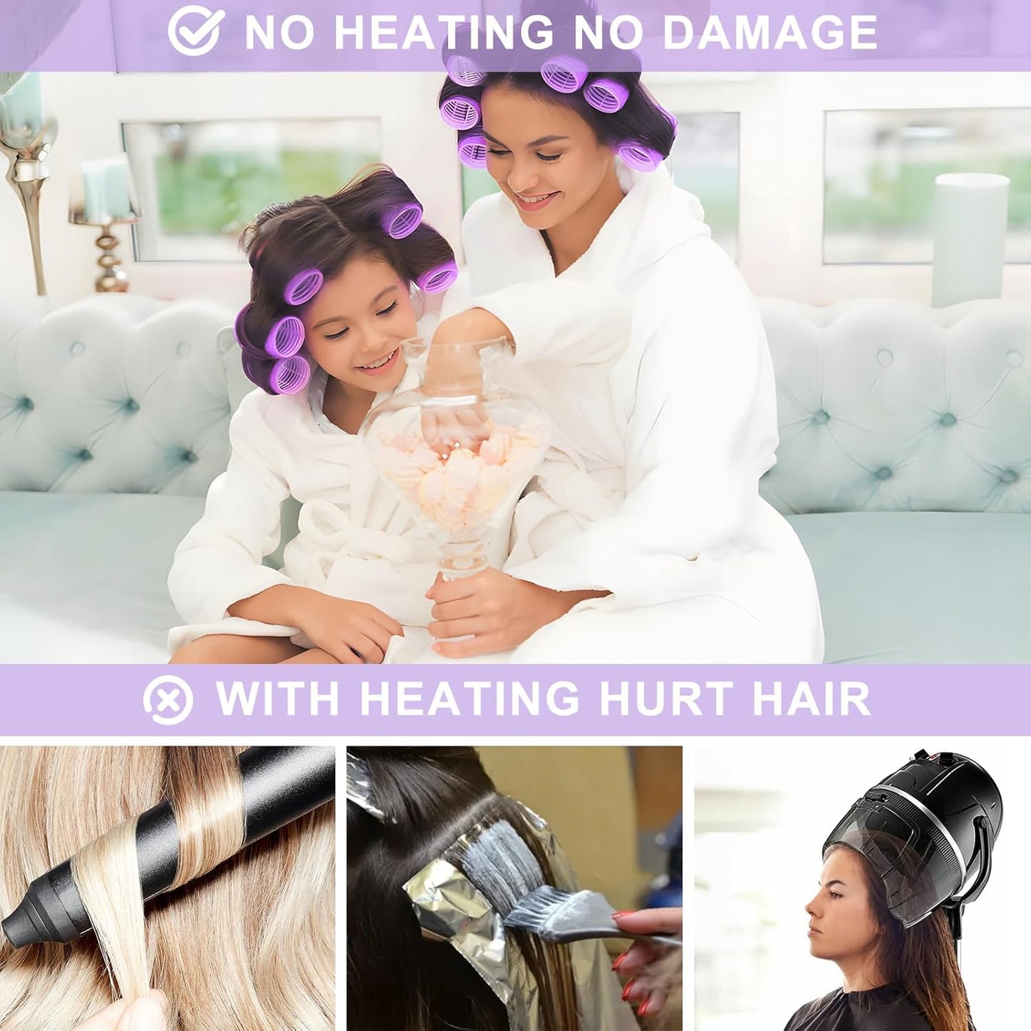 12 Piece Hair Roller Set with Clips, Self Grip Hair Rollers Hair Curler for Long Medium Short Hair, Random Color (2.5cm)