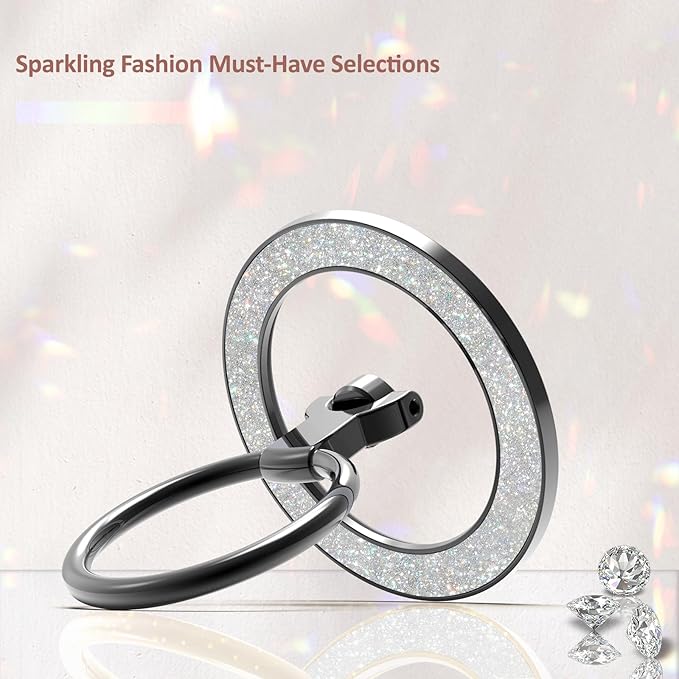 for MagSafe Phone Grip Stand, Magnetic Phone Ring Holder for MagSafe, Magnetic Ring Holder for iPhone. (Glitter Black)