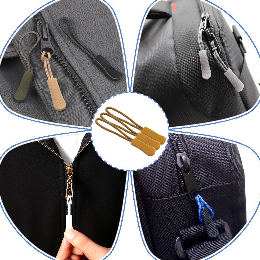 Ruidee 50 Pieces Zipper Pulls Zipper Tabs Zipper Pull Cord Extender Replacement Zipper Pulls for Backpacks, Jackets, Luggage, Purses, Handbags(Brown)