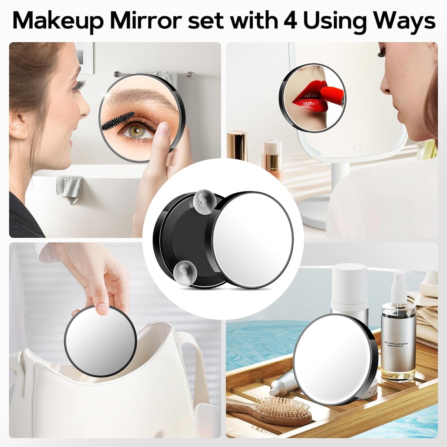 MIYADIVA Magnifying Mirror 40X/30X/20X, 3.5 Inch Round Compact Mirror with Suction Cup, 2Ps Stainless Steel Tweezers, Perfect for Makeup, Eyebrows, Beards, Travel