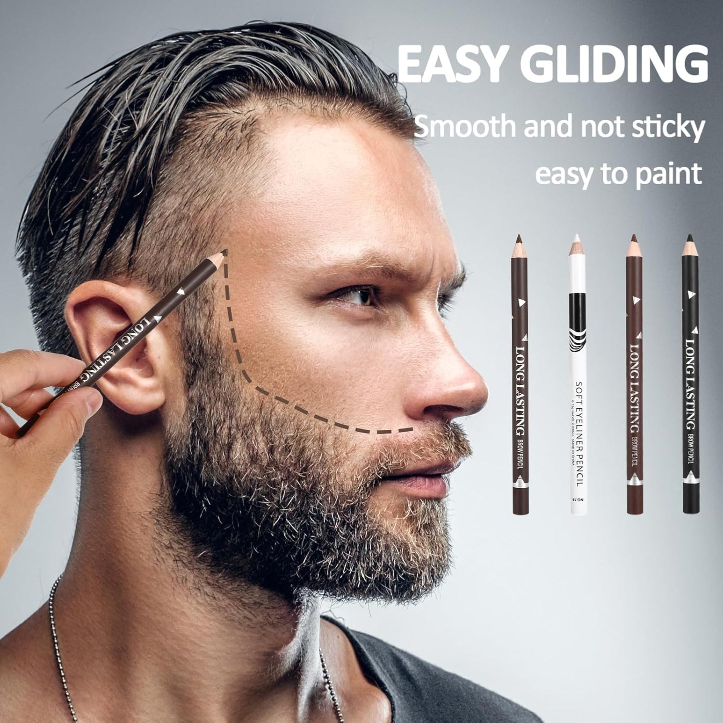 12PCS Barber Pencil Set with Sharpener, Smudge-proof Beard Shaping Guide Pen, Hairline Pencils, Suitable for Men and Women (Black, White, Dark Brown, Light Brown)
