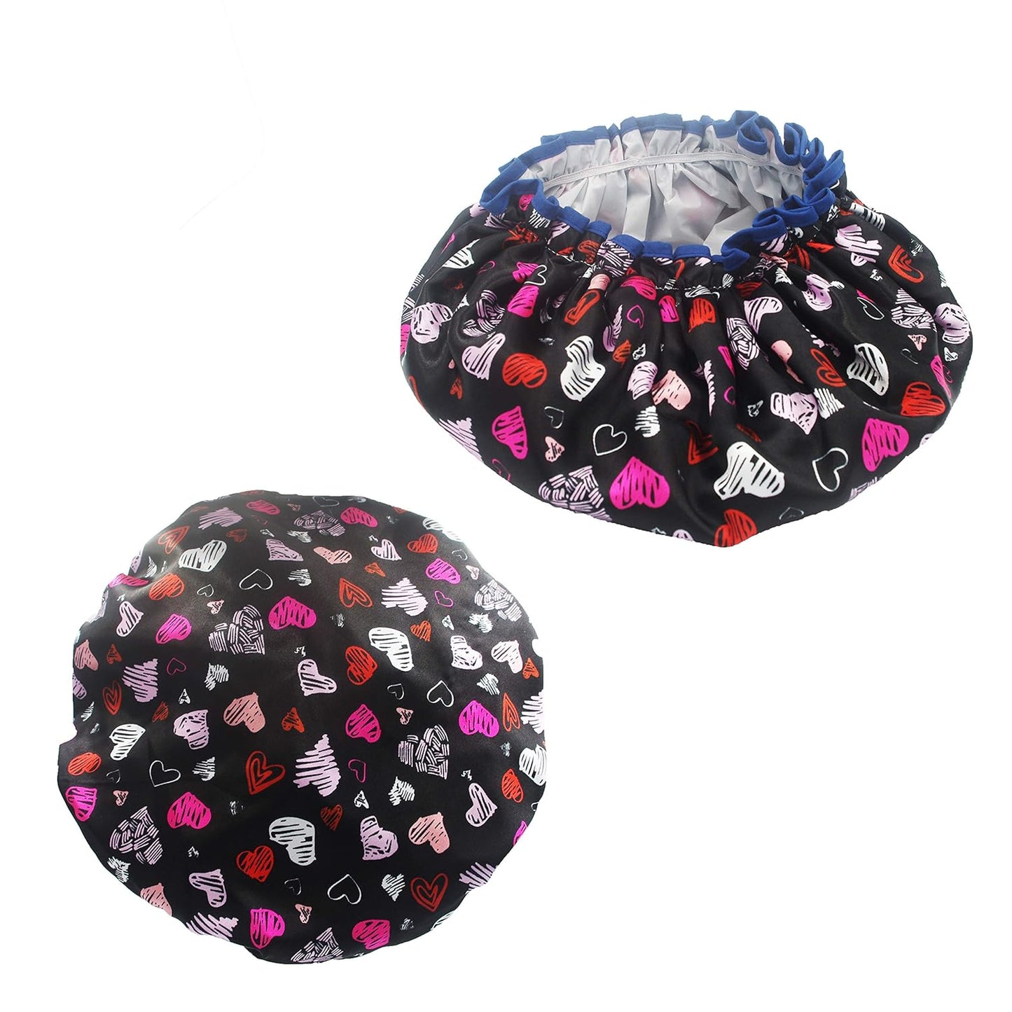 (2 Pack) Sexy Lovely Fashion Style Hair Cap Double Layer Lined Waterproof Durable Eco-Friendly Shower Cap with Tight Elastic-Fashionista Collection Bath Cap (Standard Size-Lovely Style)