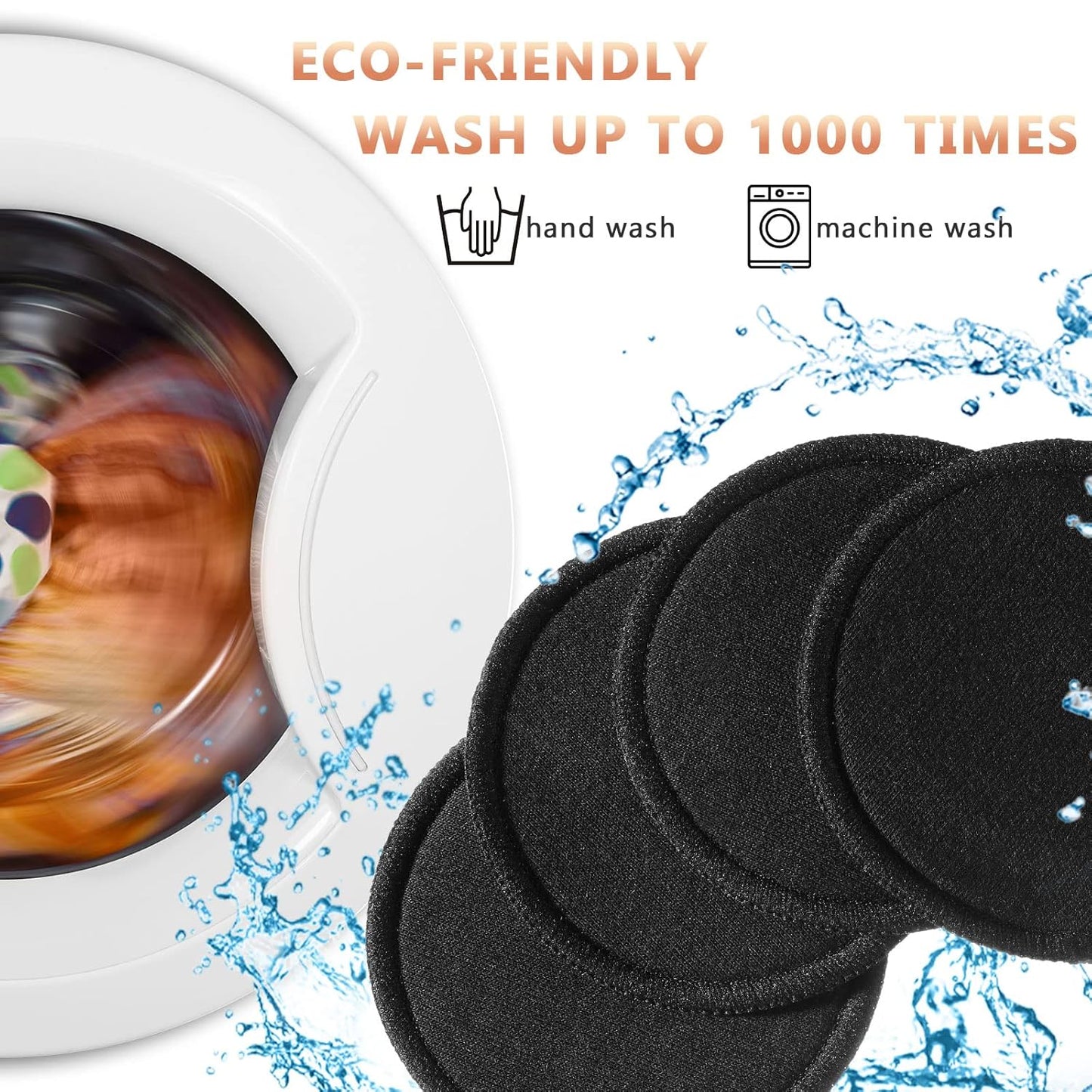 Foaincore 40 Pcs Reusable Makeup Remover Pads with Mesh Laundry Bag Washable Bamboo Cotton Rounds Soft Reusable Face Pad for Toner Skin Types with Bamboo Holder(Black)