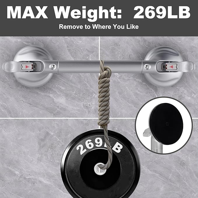 15-Inch Shower Handle - Upgraded Grab Bar with Strong Suction Cups for Bathtub & Shower Safety, Ideal for Seniors, Elderly, Disabled -Silver