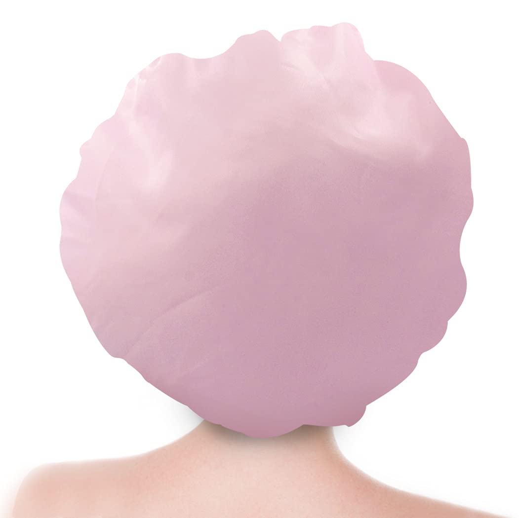 (2 Pack) Creamy Fashion Style Hair Cap Extra Large Double Layer Lined Waterproof Durable Eco-Friendly Shower Cap with Tight Elastic-Fashionista Collection Bath Cap (Solid Pattern)