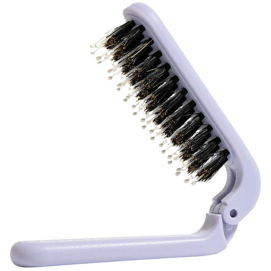 Uffy MiniPop Travel Hair Brush – Mini Folding Boar Bristles for Women, Men & Kids | Kid-Friendly Portable Purse Brush for Wet & Dry Hair, Curly or Straight | Pocket-Size Detangler – Lavender