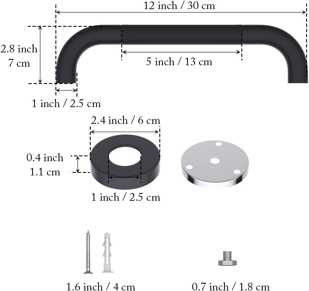 12 Inch Shower Grab Bar Oil Rubbed Black, Munzong Anti Slip Bathroom Grab Bar, Knurled Bathroom Balance Bar, Safety Hand Rail Support Handicap Elderly Injury Senior Assist Bath Handle