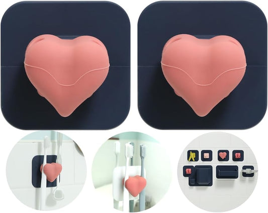 1+1 Silunity Silicone Toothbrush Holder - Suction & Stick, Reusable Sticker - Wall Mounted for Bathroom/Shower - Made in Korea - Ideal for Toothbrushes/Razors (Navy Pad (1+1), Couple)