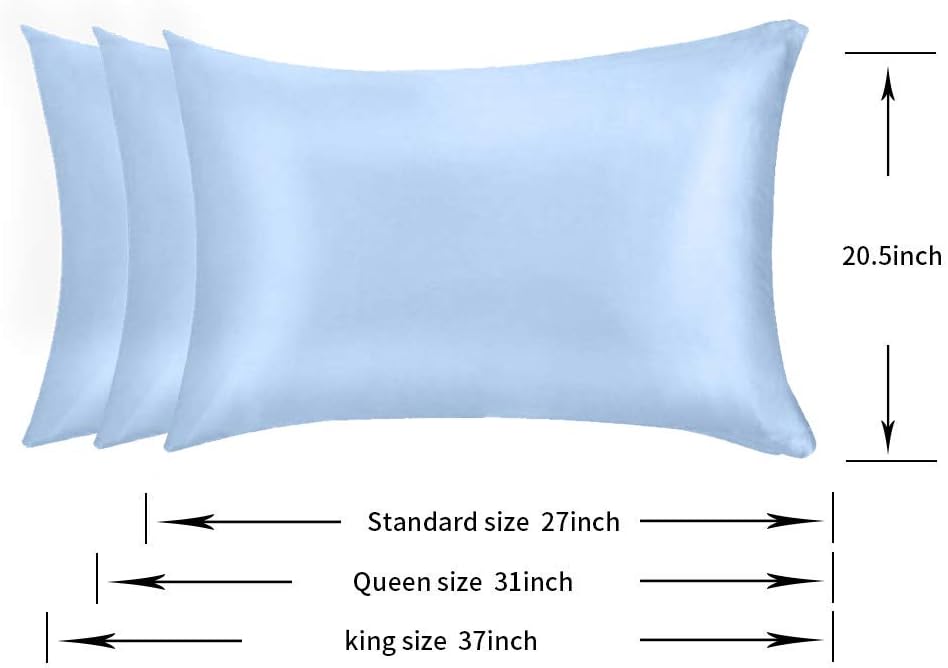 100% Mulberry Silk Pillowcases Set of 2 for Hair and Skin and Super Soft and Breathable Standard Size Nature Silk Pillowcases (Standard, Blue)