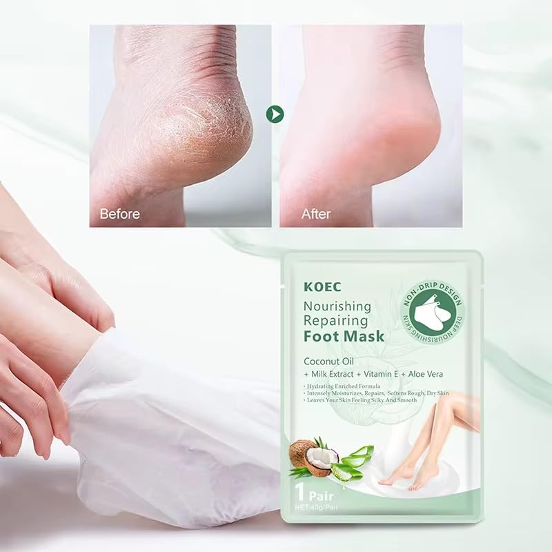 (2-Packs) Instant Repair Ultra Hydrating Foot Mask + Vitamin E, Aloe Vera, Milk Extract & 5 other Herbs | Super Moisturising & Hydrates Cracked Heels Peel Off Dead Skin | Baby Soft Feets