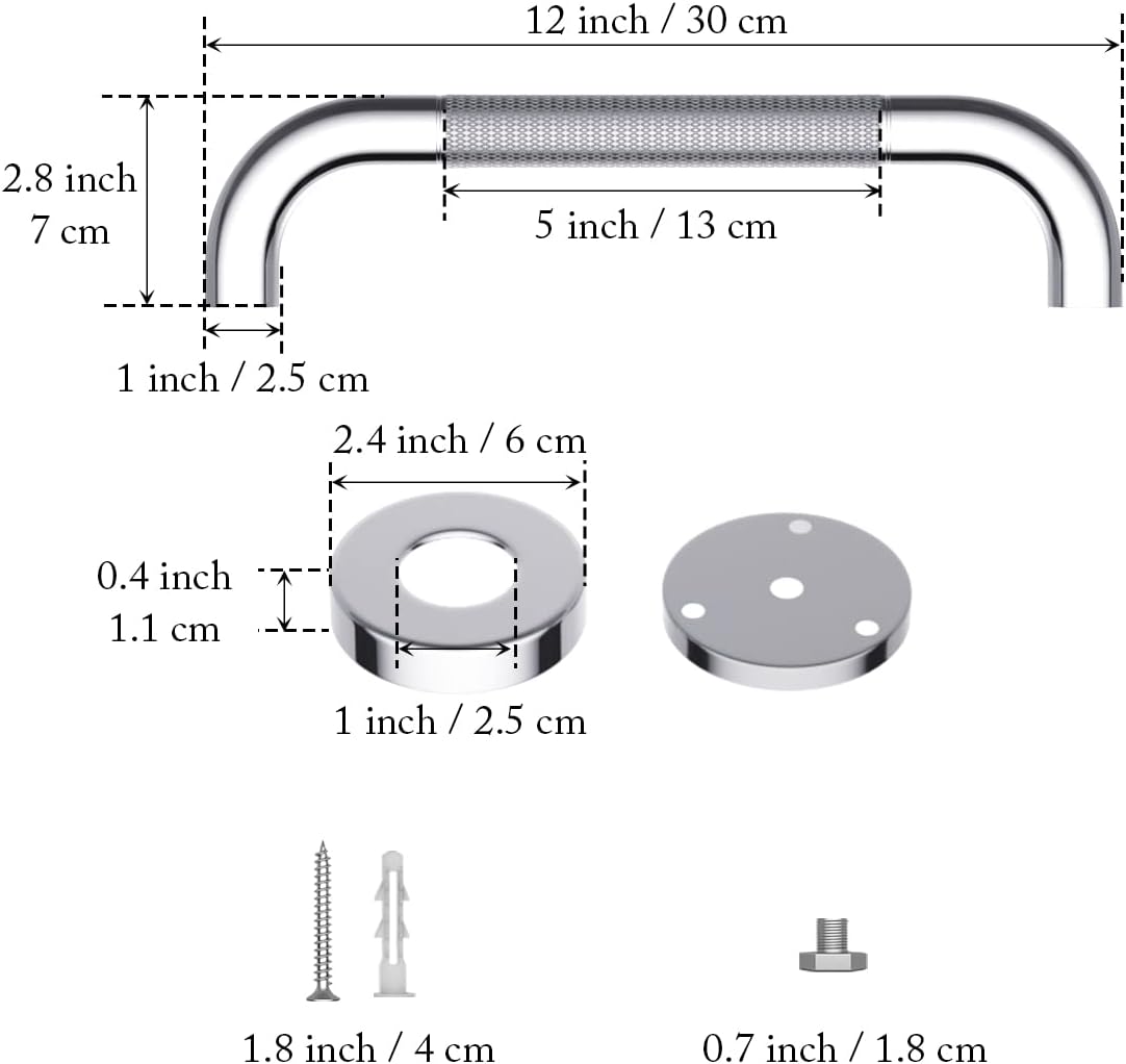 12 Inch Anti Slip Shower Grab Bar, Munzong Stainless Steel Bathroom Grab Bar, Satin Brushed Nickel Knurled Bathroom Balance Bar,Safety Hand Rail Support Handicap Elderly Senior Assist Bath Handle
