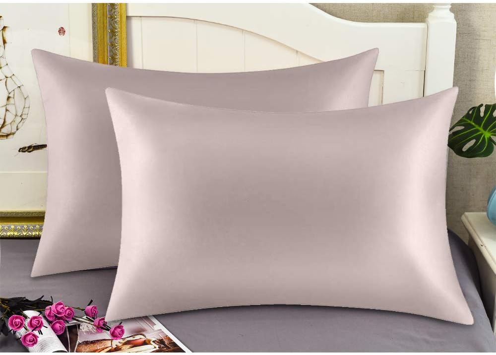 100% Mulberry Silk Pillowcases Set of 2 for Hair and Skin and Super Soft and Breathable King Size Nature Silk Pillowcases (King, Apricot Gray)