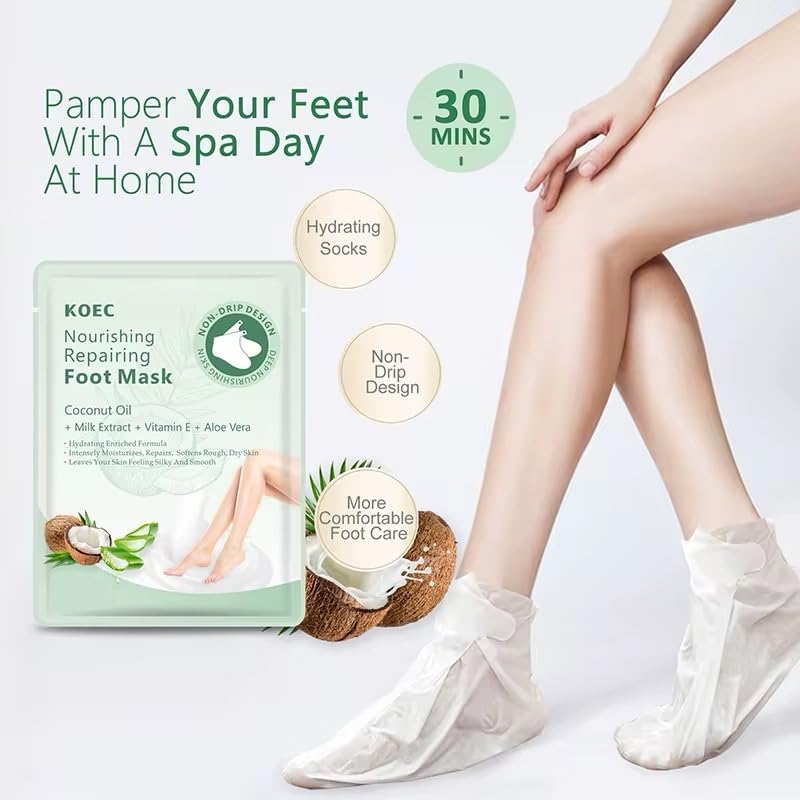(2-Packs) Instant Repair Ultra Hydrating Foot Mask + Vitamin E, Aloe Vera, Milk Extract & 5 other Herbs | Super Moisturising & Hydrates Cracked Heels Peel Off Dead Skin | Baby Soft Feets