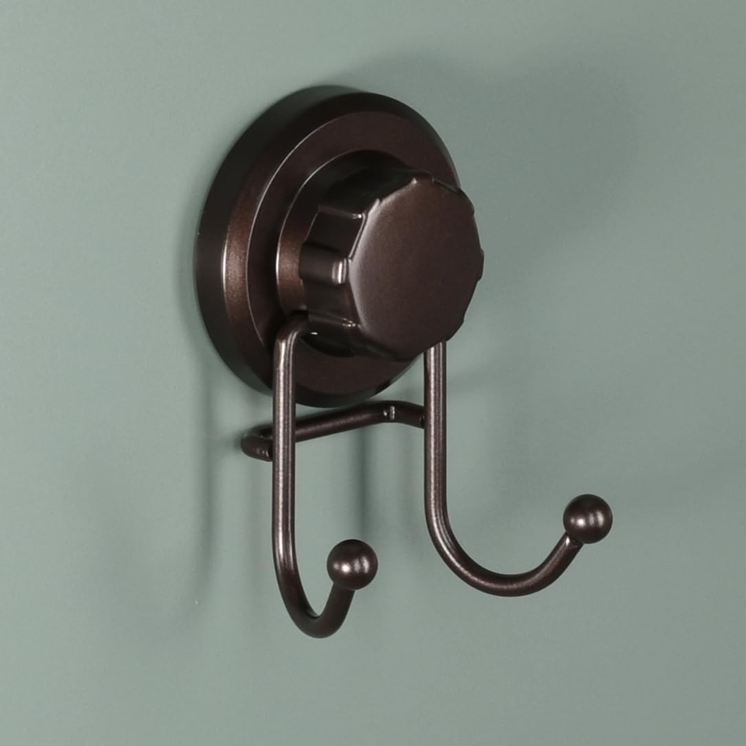 HASKO Suction Cup Hooks for Shower Wall, Removable Towel Hooks for bathrooms, Includes Optional No Drill Adhesive Mount for Inside Shower, Rustproof Stainless Steel - 2 Pack, Bronze