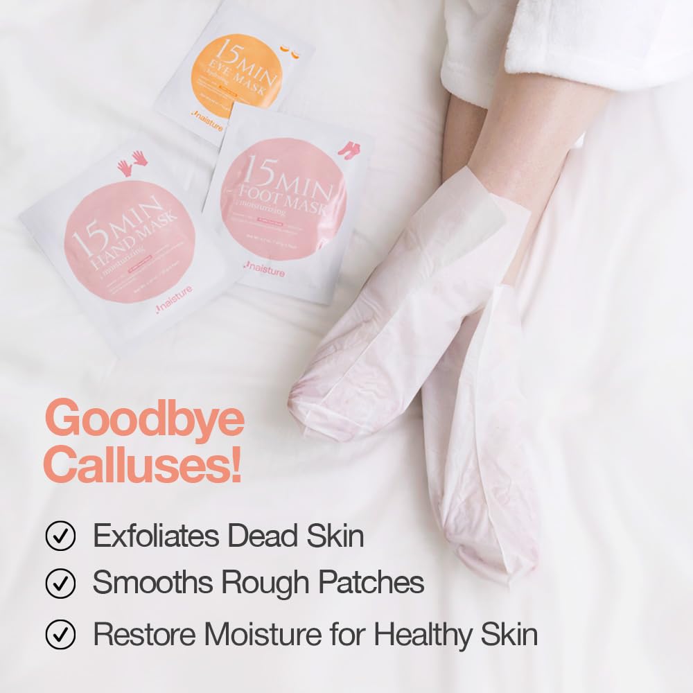 15 Min Foot Moisturizing Mask – Reviving Sock Mask with Shea Butter & Jojoba Oil for Dry Feet and Heels