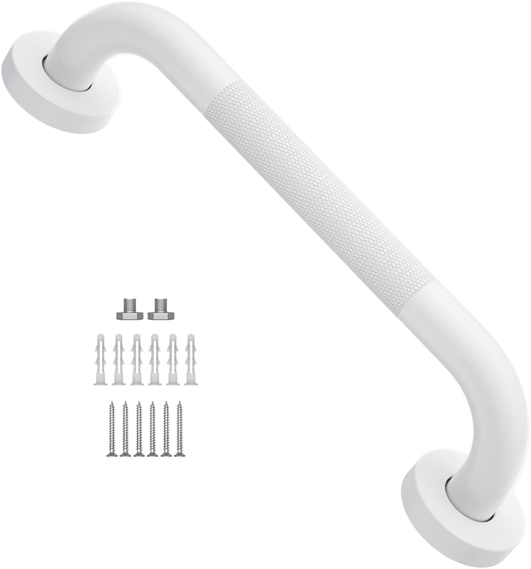 12 Inch Anti Slip Shower Grab Bar Oil Rubbed White, Munzong Bathroom Grab Bar, Knurled Bathroom Balance Bar,Safety Hand Rail Support Handicap Elderly Injury Senior Assist Bath Handle