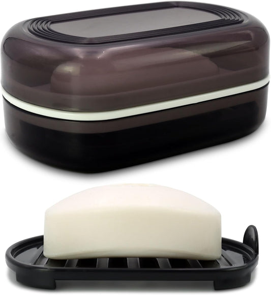 Travel Soap Container, Bar Soap Holder, Portable Soap Case, Soap Dish with Lid for Traveling, Camping, Gym, Bathroom (Black Style-1)