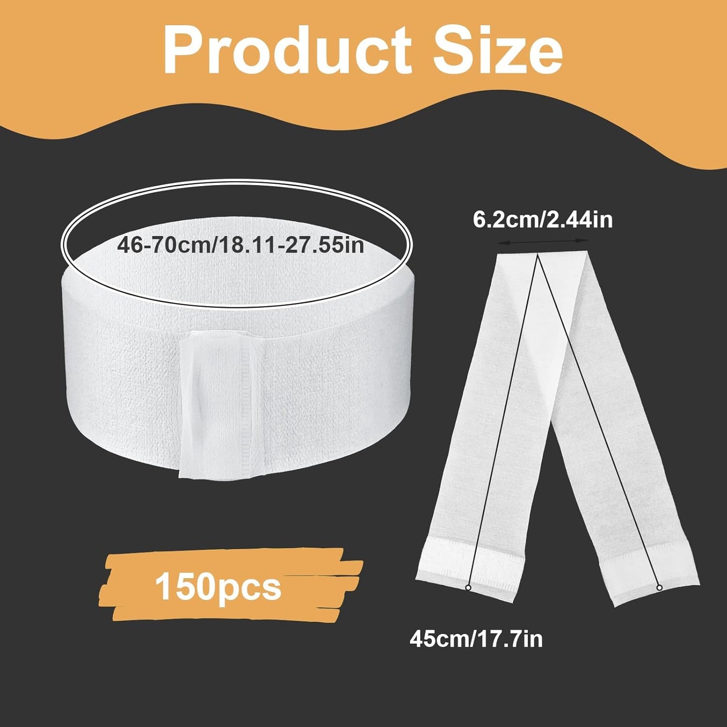 150 Pcs Disposable Facial Spa Headbands, White Stretchable Non-Woven Fabric Facial Head Bands Soft Skin Care Hair Bands with Convenient Closure for Salons Makeup Skincare Fitness Travel