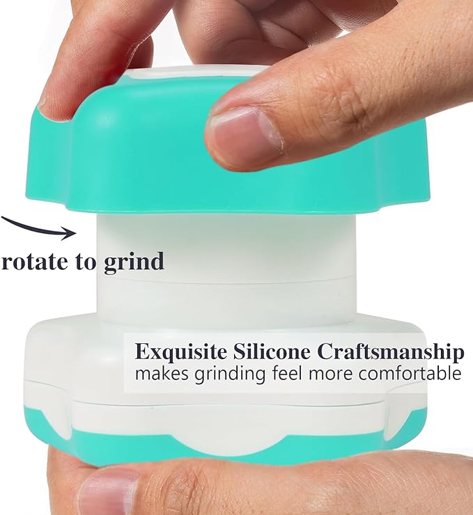 Johnbee Pill Crusher, Pill Grinder Fine Powder Extremely Fine. Storage Compartment. Pill Crushers for Elderly, Family and Pets. Silicone Edges. Grind Multiple Pills at Once - Cleaning Brush (Cyan)