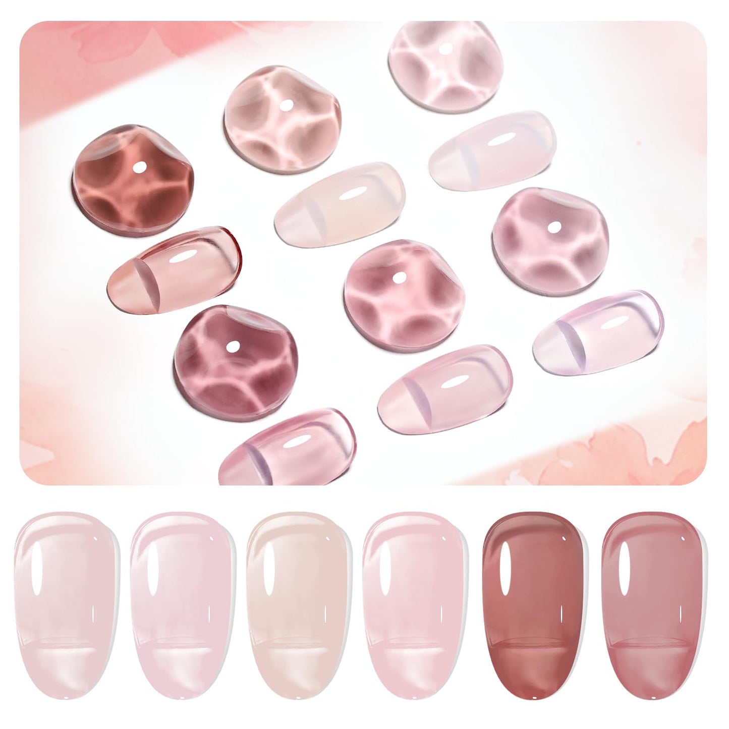 JODSONE 6PCS Jelly Gel Nail Polish Set 6Colors 10ml Long Lasting Neutral Nude Pink Pale Purple Jelly Gel Polish Art for Nail and Salon Need U V Lamp