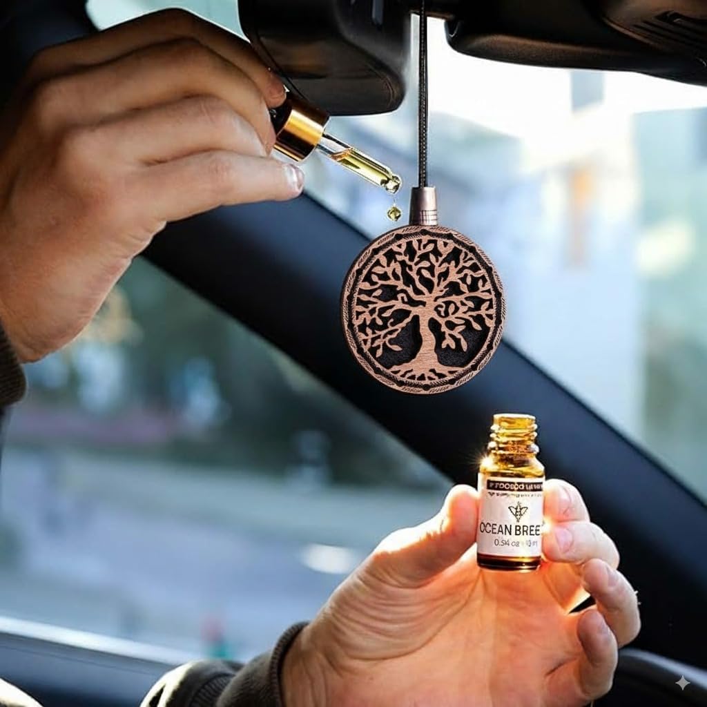 Wood Car Air Freshener — Handmade Car Air Freshener — Tree Of Life Designed Fragrance Oil Diffuser in Wooden Gift Box — Aromatherapy Gift Set with diAquatoria Fragrance Oil - 10 ml