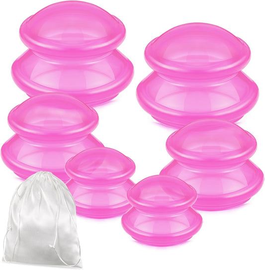 TrelaCo 6 Pcs Cupping Kit for Massage Therapy 3 Sizes Silicone Cupping Set Chinese Massage Therapy for Studio Household Cellulite Joint Pain Muscle Pain(Clear Hot Pink)