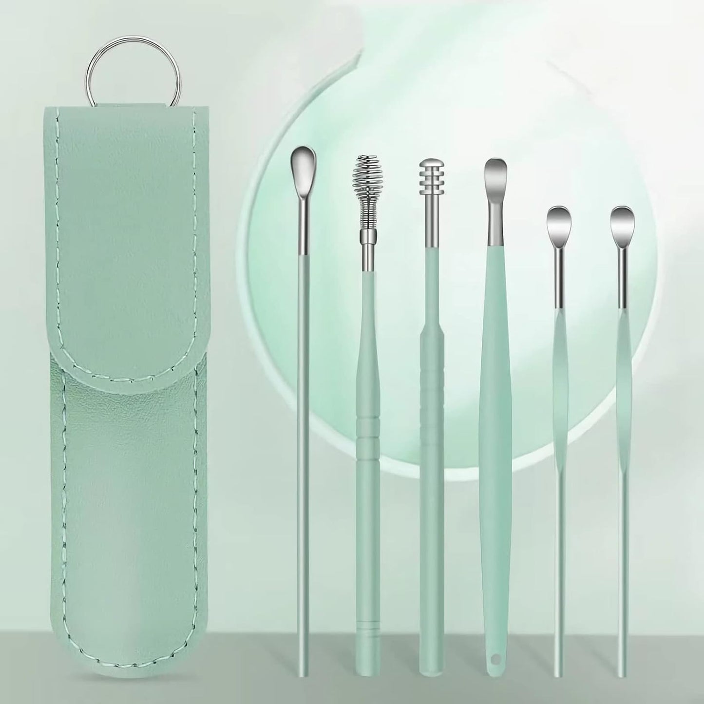 12 Pcs Ear Pick Earwax Removal Kit, Ear Cleaning Tool, Stainless Steel Earwax Removal Tool with Leather Storage Box (Blue&Green)
