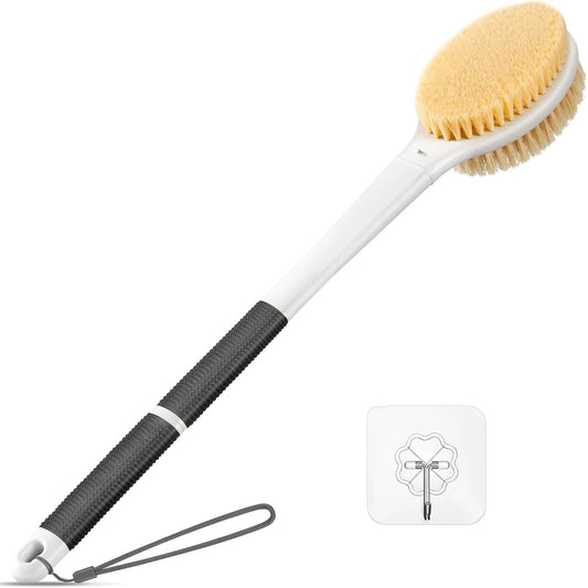 Back Scrubber Anti Slip for Shower: 18.1'' Long Handle Bath Brush with Stiff and Soft Bristles Body Exfoliator Wet or Dry Brushing for Women, Men, Elderly (Charcoal Gray)