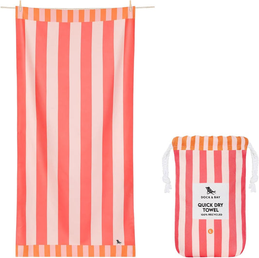 Dock & Bay Beach Towel - Quick Dry, Sand Free - Compact, Lightweight - 100% Recycled - Includes Bag - Raspberry Road - Extra Large (200x90cm, 78x35)