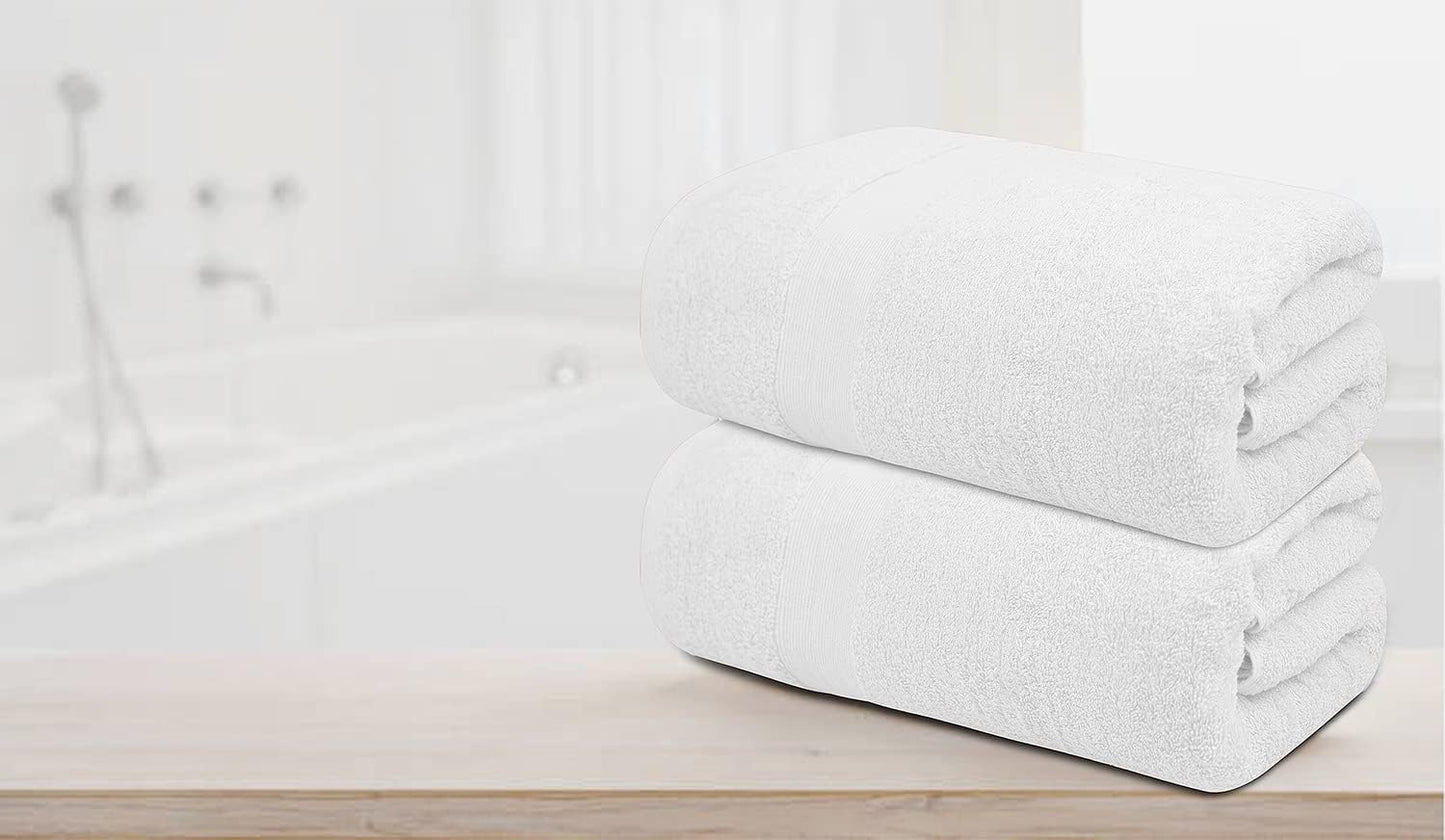 100% Cotton Luxury Bath Sheets - Pack of 2 (35" x 70") | Super Soft, Quick-Dry & Highly Absorbent Towels for Bathroom, Home, Spa & Gym (White)