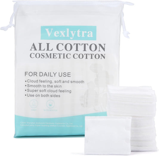 Square Cotton Pads for Makeup Remover (200 Count), 100% Pure Cotton, Hypoallergenic, Ultra-Soft & Lint-Free for Gentle Skincare