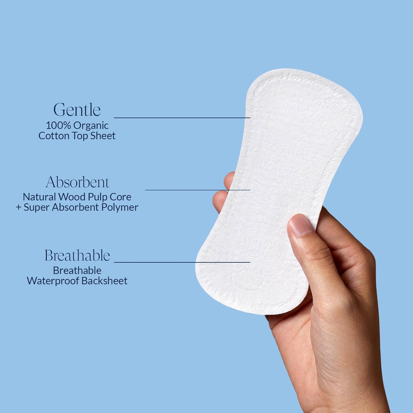 100% Organic Panty Liners for Women, Ultra Thin Cotton Cover, Regular Pantiliners, Light Absorbency, Unscented Barely There Pantie Liners, Individually Wrapped (Regular Liner, Size 1, 40ct)