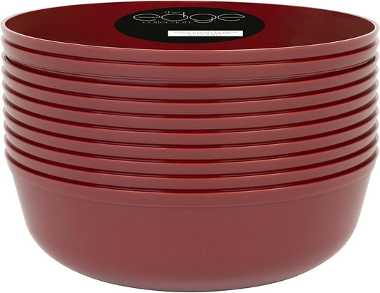 PLASTICPRO [30 Pack 16 OZ Bowls] Edge Collection Cranberry Red Plastic Party Soup Bowls Premium heavyweight Elegant Disposable Tableware Dishes