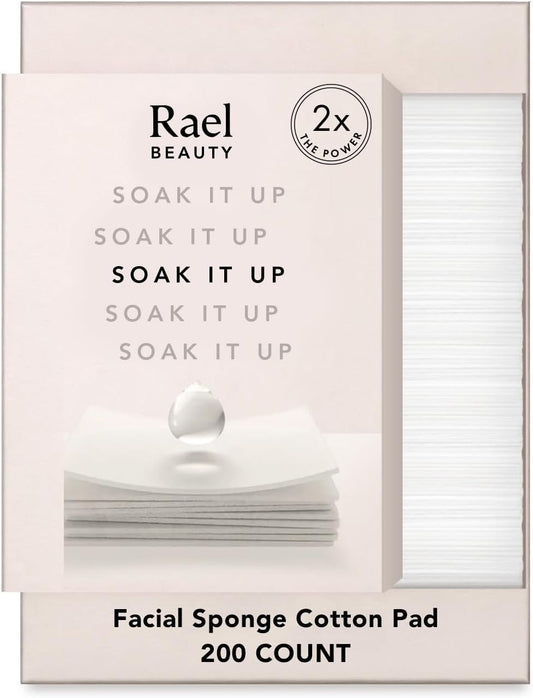 Rael Cotton Pads for Face - Facial Sponge, Square Pad Use with Toner, Makeup Remover, Lint-Free, Soft and Thin, Korean Skin Care (200 Count)
