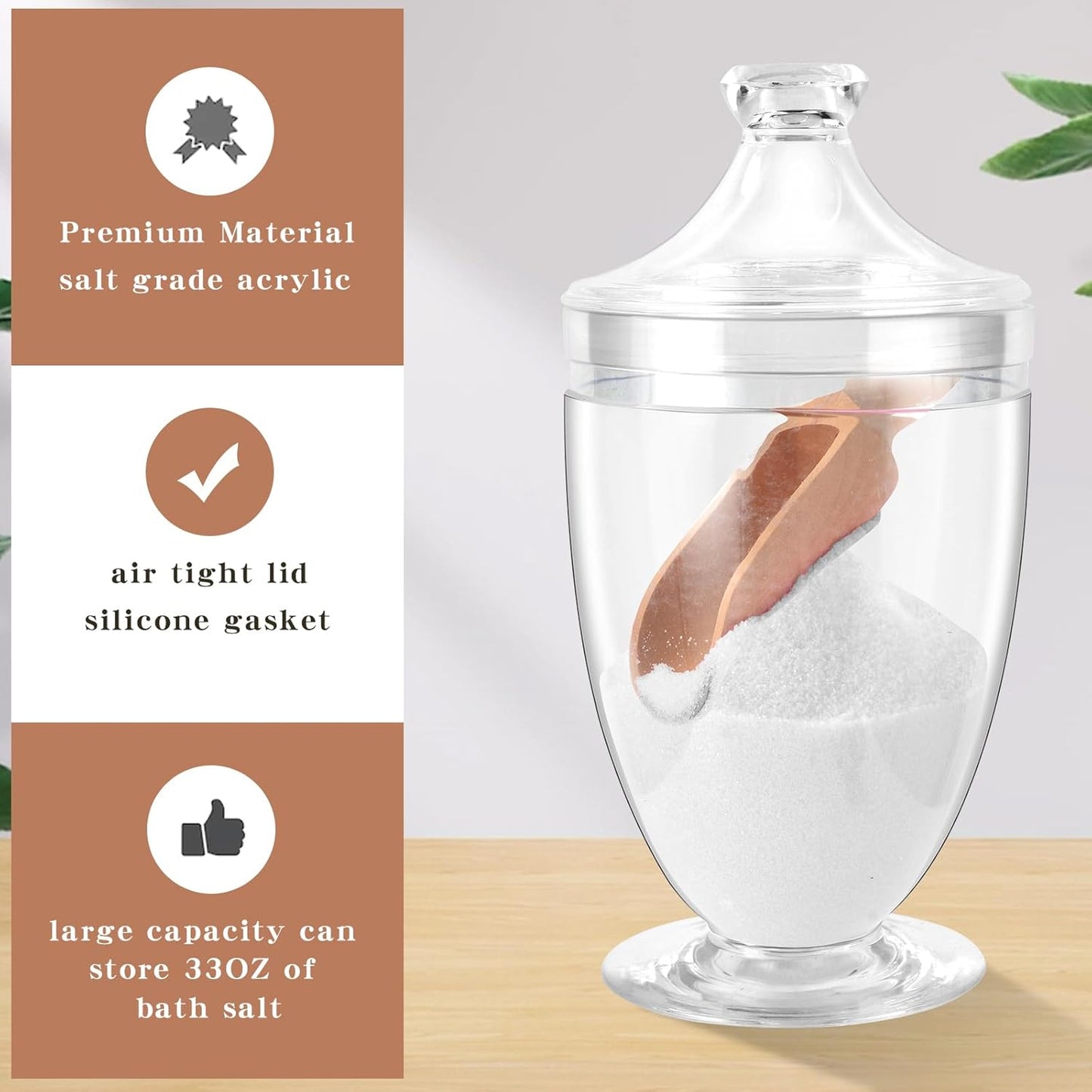 1000ML/33OZ Bath Salt Jar with Lid and Spoon Bath Salt Container Acrylic Salt Canister for Salt Sugar Cereal 4.8 * 9 Inch