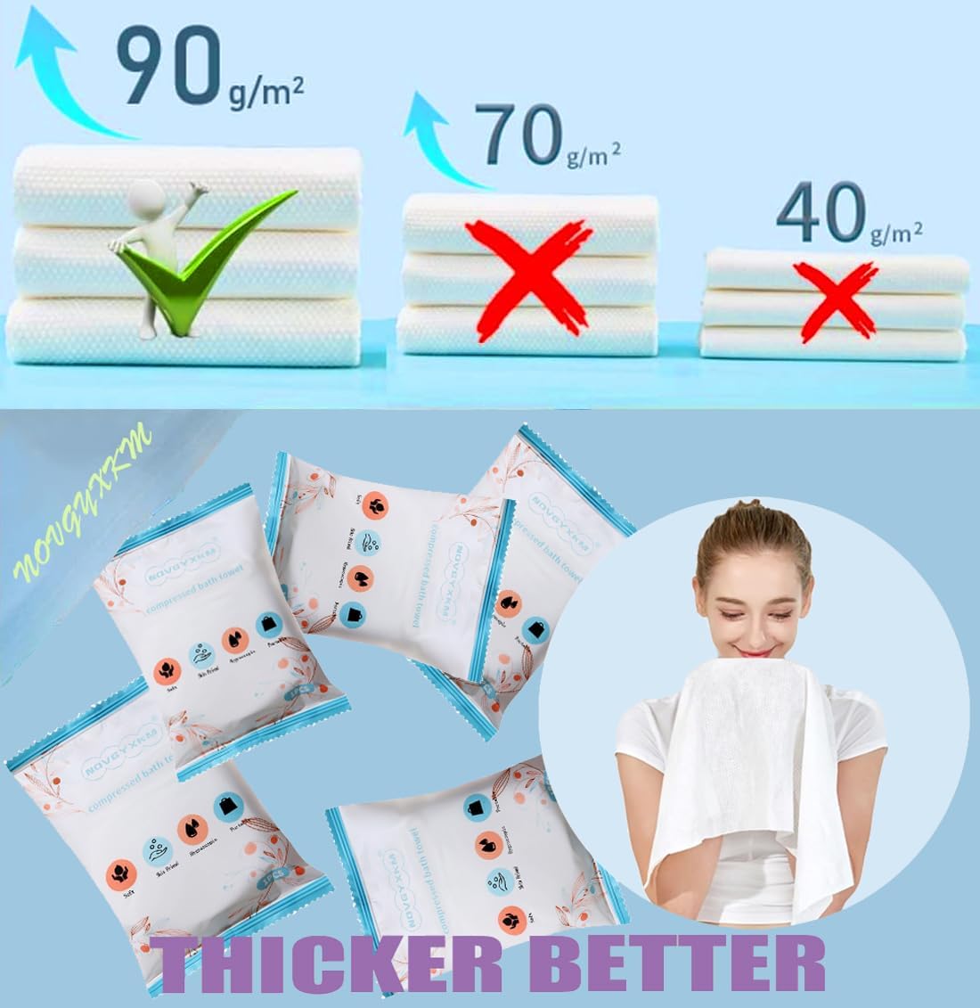 12 Packs Large Compressed Towel 56'' x 28'' Disposable Cotton Bath Towels Portable Thick Paper Towel Reusable Suitable for Hiking Camping Beach Swimming and Traveling (12)