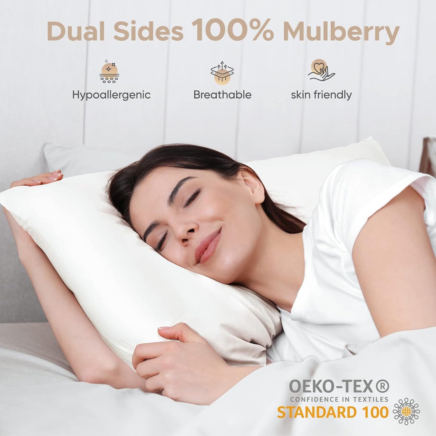 100% Pure Mulberry Silk Pillowcase for Hair and Skin - Allergen Resistant Dual Sides,600 Thread Count Silk Bed Pillow Cases with Hidden Zipper,1pc,King Size,Ivory