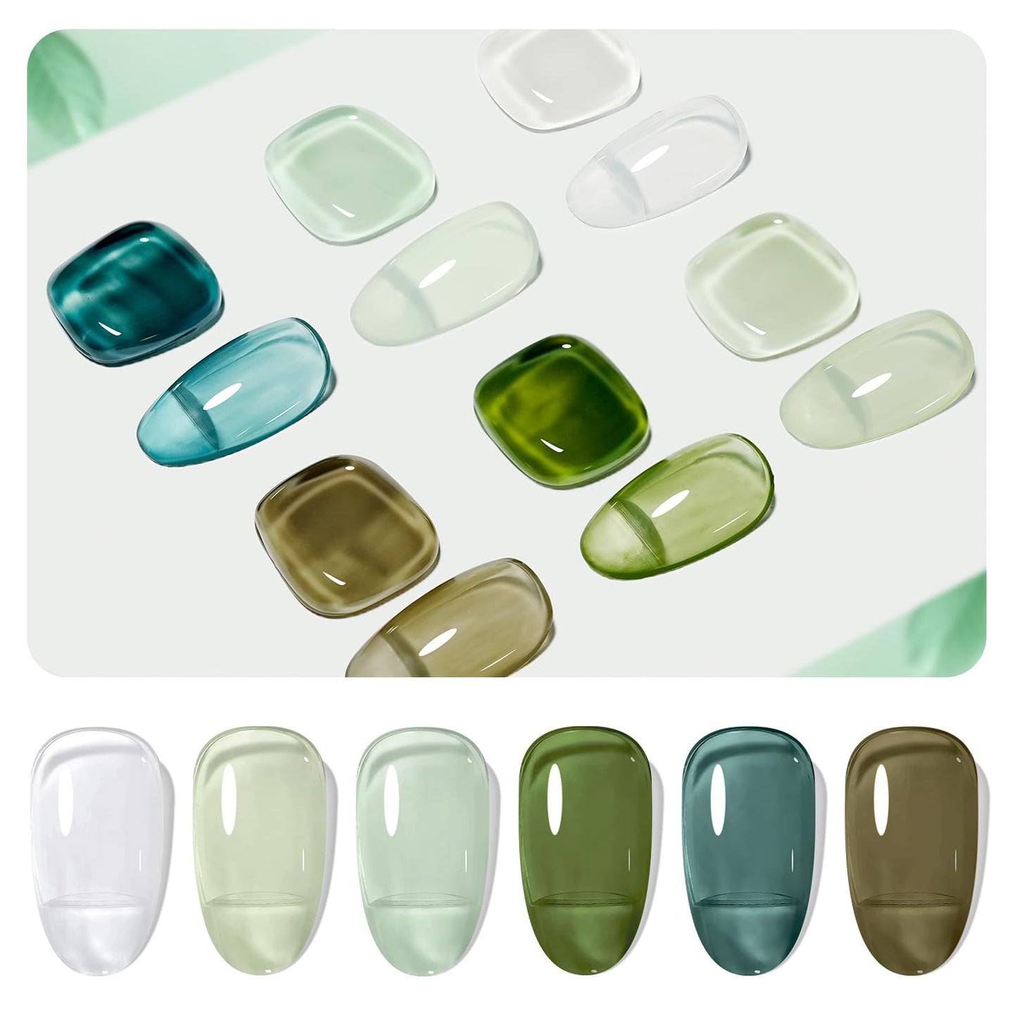 JODSONE Jelly Gel Nail Polish Set of 6 Colors Green Set Need U V Cured for Nail Art Manicure DIY Salon at Home Gift for Women