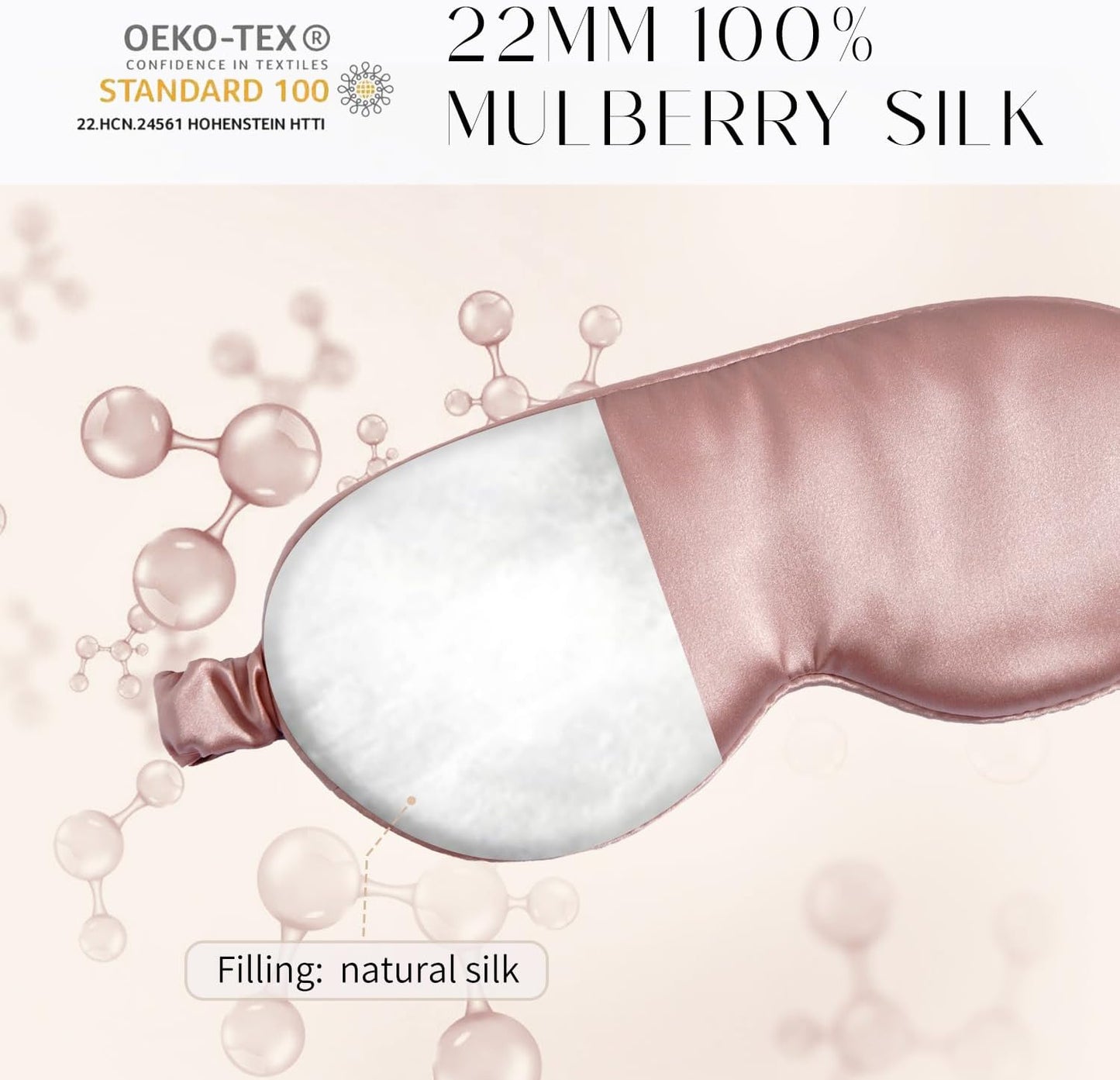 100% 22 Momme Mulberry Silk Sleep Mask, Eye Cover for Sleeping, Blackout 3D Sleep Masks for Lash Extensions with Adjustable Strap for Men and Women (Rose Gold)