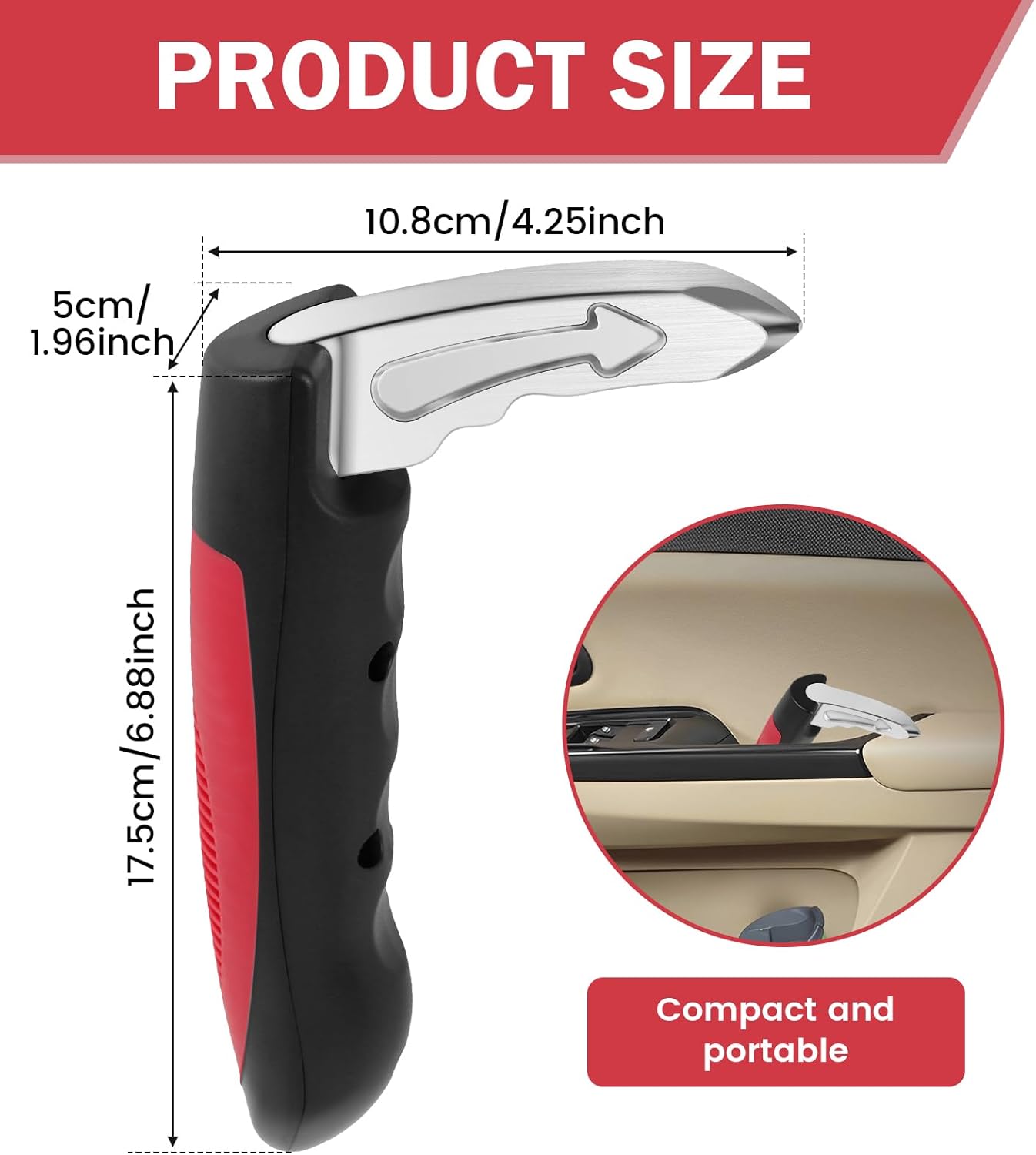 Car Cane Door Handle for Elderly, 2 in 1 Multifunction Vehicle Support Handles, 2Pcs Portable Car Door Assist Handle, Automotive Car Handle Assist for Elderly(red)